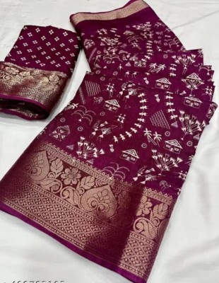 BHIKS RR Woven, Solid/Plain Banarasi Silk Blend, Cotton Blend Saree(Purple)