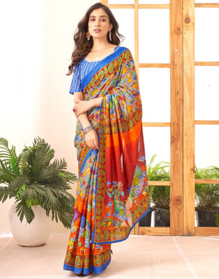 all about you Printed Kalamkari Pure Cotton Saree(Grey, Multicolor)