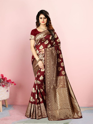 ETHNICHITZ Woven, Self Design Kanjivaram Pure Silk, Cotton Silk Saree(Maroon)