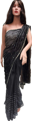 Emerald Self Design Chanderi Chiffon Saree(Black)