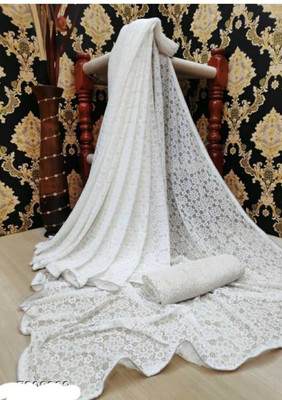 VKARAN Embroidered Bollywood Net Saree(White)