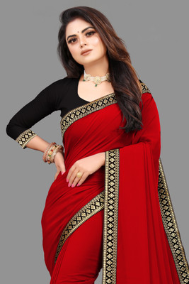 Om Sai Creation Solid/Plain, Self Design Daily Wear Georgette Saree(Red)