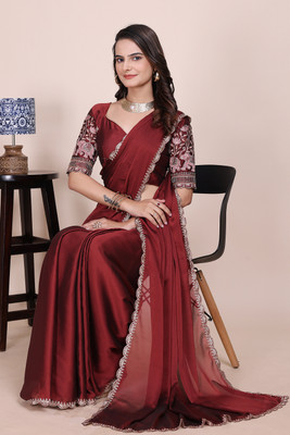 K 5 FASHION Embroidered Bollywood Georgette Saree(Maroon)