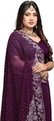 SOJITRA IMPEX Embroidered Kanjivaram Georgette Saree(Purple)