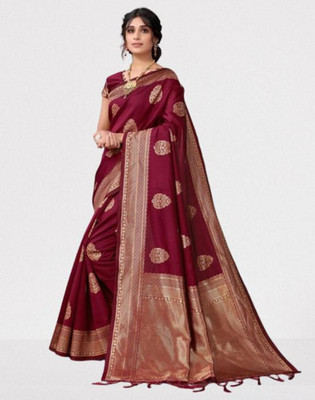 KAKADIYA Self Design Kanjivaram Pure Silk Saree(Maroon)