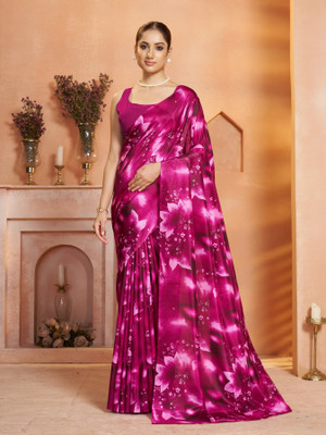 GARDEN VARELI Floral Print Daily Wear Silk Blend Saree(Magenta)