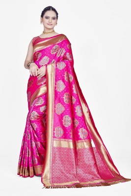 manat Woven Banarasi Art Silk Saree(Pink)