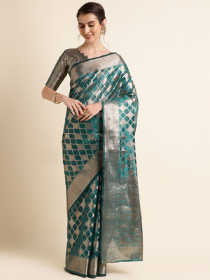 SHRIMAY Floral Print Bollywood Net, Organza Saree(Light Green)