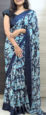 Yogik Creation Printed Bollywood Silk Blend Saree(Blue)