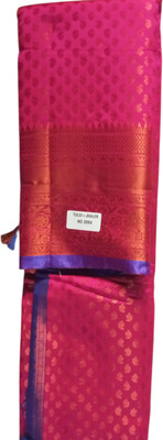 nancy Woven, Self Design, Floral Print, Temple Border Banarasi Cotton Silk Saree(Pink)