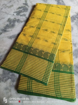 Balorampal Self Design, Checkered Tant Pure Cotton Saree(Green, Yellow)