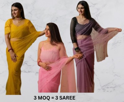 Leelavati Embellished, Embroidered, Self Design Bollywood Net Saree(Pack of 3, Multicolor)