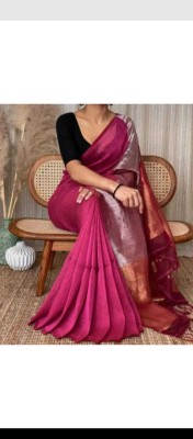 SONAMSARIHOUSE Solid/Plain Handloom Handloom Cotton Blend Saree(Magenta, Black)