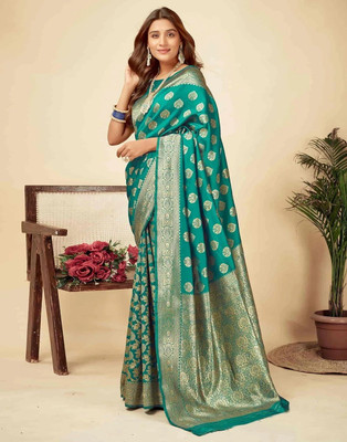 HouseOfCommon Woven Banarasi Jacquard Saree(Light Green)
