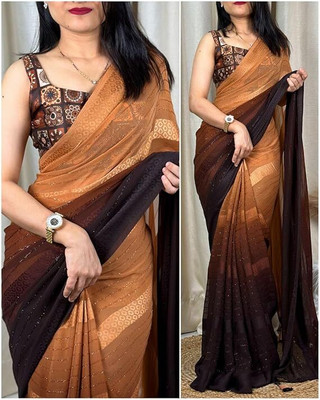 JAGORI Solid/Plain Bollywood Jacquard Saree(Brown)