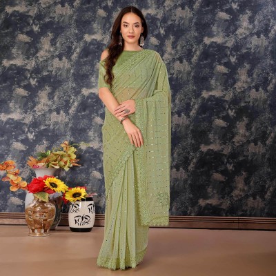 Vraggi Embellished Bollywood Lycra Blend Saree(Light Green)