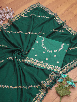 DRASHTI ART Embroidered Bollywood Georgette Saree(Green)
