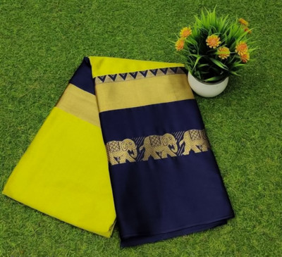 Mortal Textile Solid/Plain Handloom Cotton Silk Saree(Light Green)