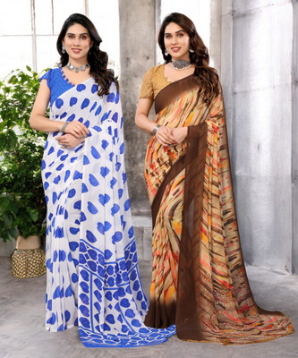 Moda Rapido Printed Bollywood Georgette Saree(Pack of 2, Multicolor)