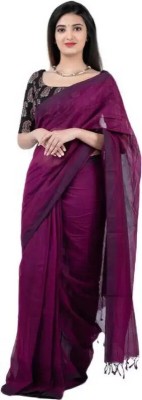 BongSaree Solid/Plain Bollywood Cotton Blend Saree(Purple)