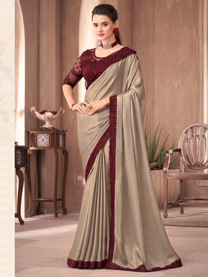 Divastri Embellished Bollywood Georgette Saree(Beige)