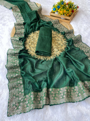 Julee Embroidered Bollywood Silk Blend Saree(Green)