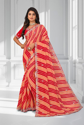 Laxmipati sarees Printed Saree with Attached Blouse Chiffon Saree(Orange)