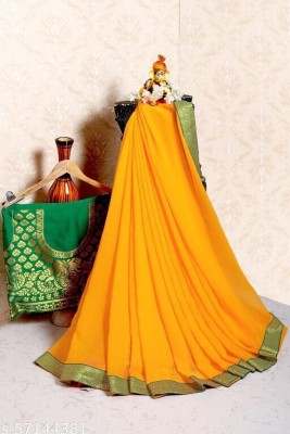 KEYU FASHION Self Design Bollywood Chiffon Saree(Yellow)