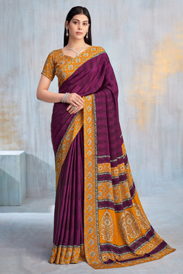 SainiVastra Printed Bollywood Crepe Saree(Purple)
