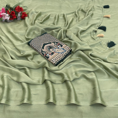 K 5 FASHION Embroidered Bollywood Georgette Saree(Light Green)