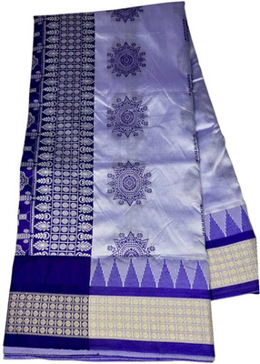 karishma silk Temple Border, Woven Sambalpuri Art Silk Saree(White, Blue)