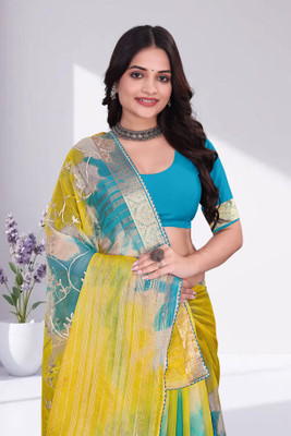 Aarunika BS Solid/Plain Bollywood Organza Saree(Light Blue)