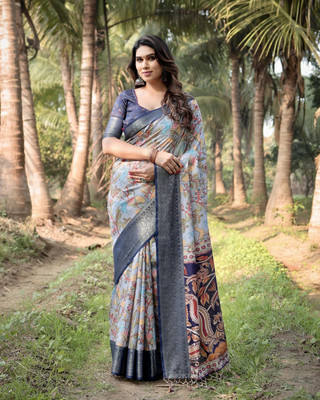 DHAYNAAND REEWA FASHION Floral Print Kanjivaram Tussar Silk Saree(Multicolor)
