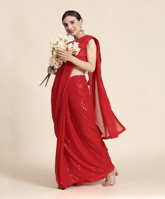 Clemira Embroidered Bollywood Georgette Saree(Red)