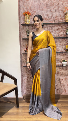 Bansari Textiles Solid/Plain Bollywood Nylon, Silk Blend Saree(Mustard)