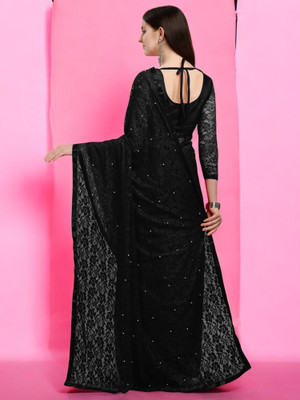 NEXA Self Design Bollywood Net Saree(Black)