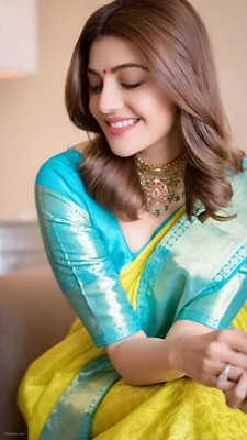 Rudr Venture Digital Print Banarasi Silk Blend Saree(Yellow)