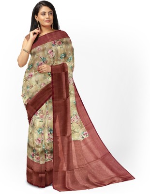 Nia Couture Digital Print Bollywood Polyester Saree(Beige, Red)