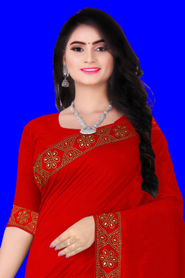 nevya creation Self Design Bollywood Chanderi, Art Silk Saree(Red)