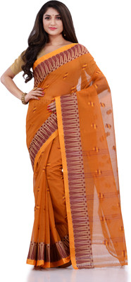 Desh Bidesh Woven, Paisley, Striped Handloom Handloom Cotton Blend, Pure Cotton Saree(Orange)