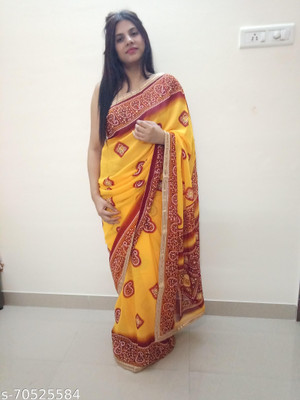 Kamini Creation Printed Bandhani Georgette Saree(Orange)