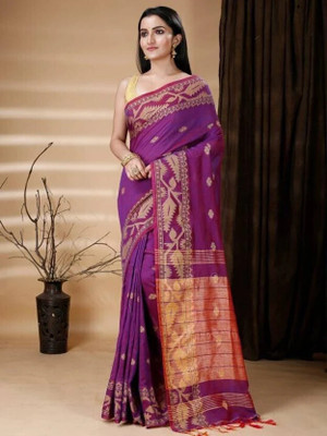 DURGA SAREE MALL Self Design Handloom Pure Cotton Saree(Beige)