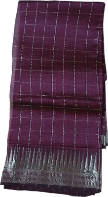 GRUHA LAKHSMI SAREES Checkered, Temple Border, Woven, Embellished Mangalagiri Handloom Cotton Blend, Silk Blend Saree(Purple)