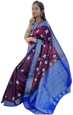 daniyal Blocked Printed Sambalpuri Satin Saree(Purple)