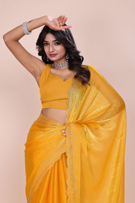 JS Clothing Mart Woven, Embellished, Self Design Kanjivaram Jimmy choo Saree(Mustard)