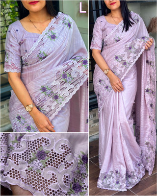 Tasrika Embroidered Bollywood Cotton Silk Saree(Purple)