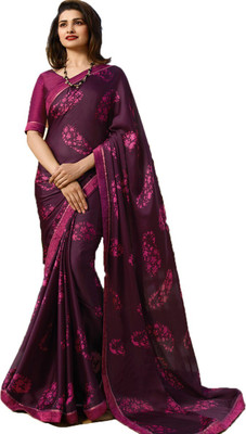 SARIK Printed, Self Design, Ombre, Geometric Print, Floral Print, Checkered, Solid/Plain Bollywood Chanderi Saree(Purple)
