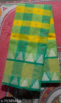 Sthaker Self Design Handloom Cotton Blend Saree(Green)