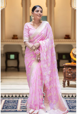SYNVOZET Woven, Self Design Kanjivaram Pure Silk, Silk Blend Saree(Pink)