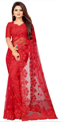 GALANI ENTERPRISE Embroidered Bollywood Net Saree(Red)
